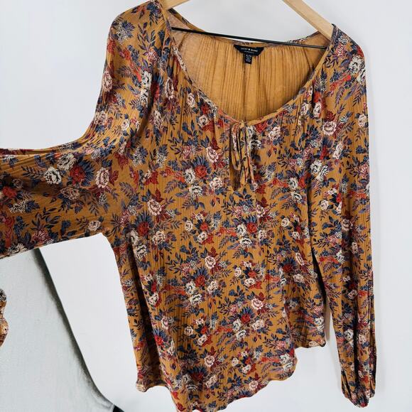 Lucky Brand Floral Peasant Blouse Size XL Boho Long Sleeve Top - Picture 7 of 8